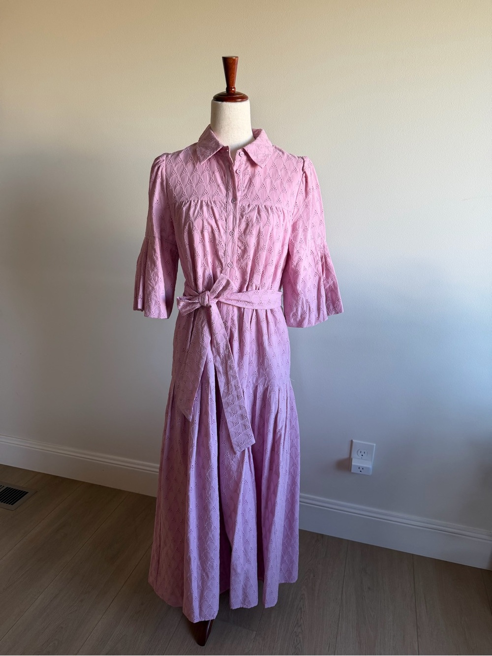 Avec Les Filles Pink Textured Tie-Waist Maxi Dress